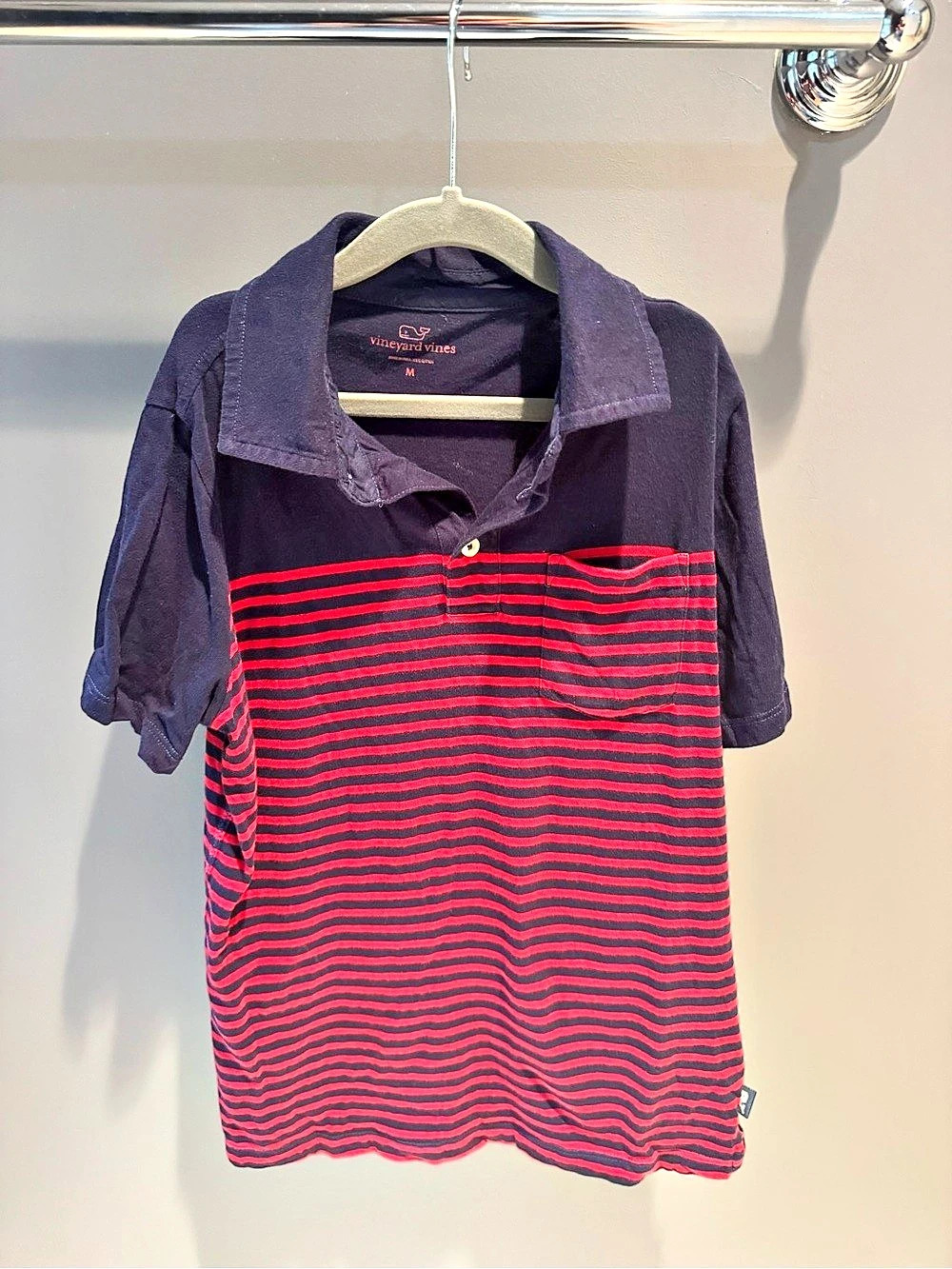 Vineyard Vines Boys Navy Red Striped Polo Shirt Size M
